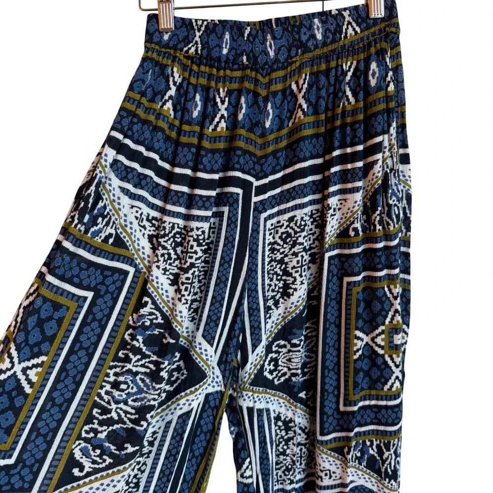 Raga Wide Leg Pants Women XS Blue White Flowy Boho Elastic Waist Palazzo Pant